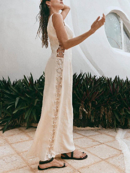 Amelia - Printed Hoop-Embellished Midi Dress