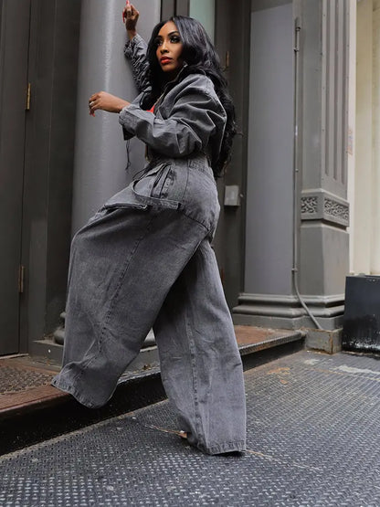 Retro-Chic Wide-Leg Denim Set