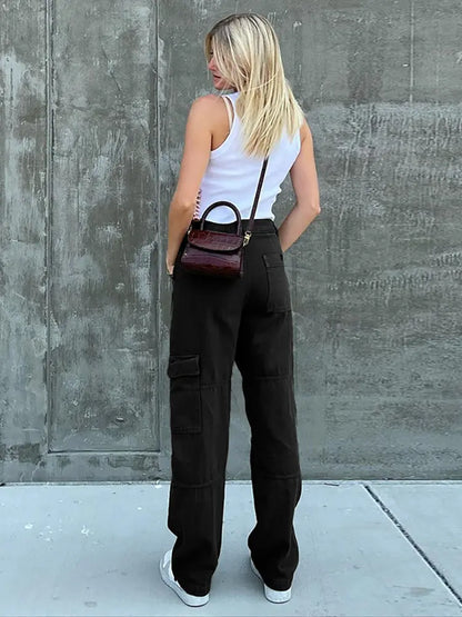Chic High-Waist Green Straight Jeans