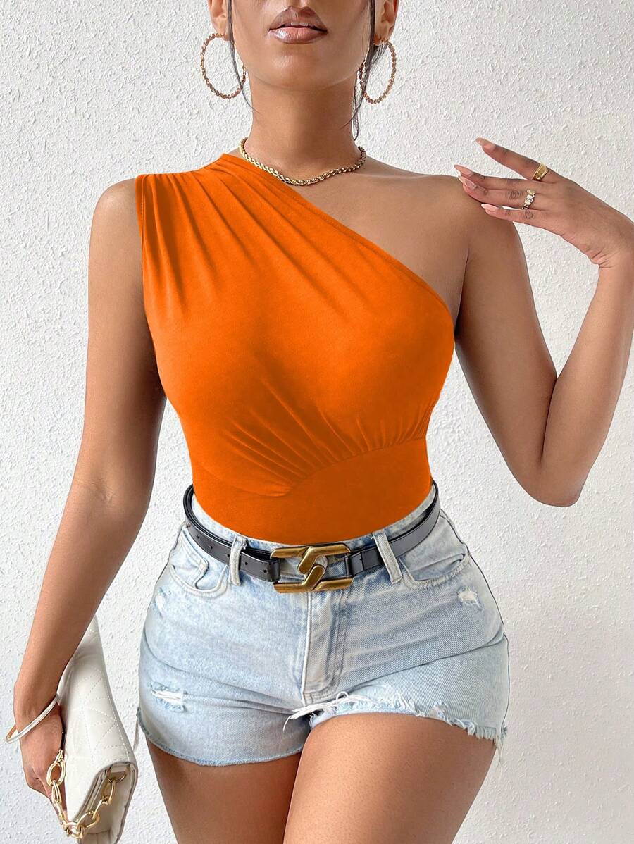 Black One-Shoulder Ruched Top
