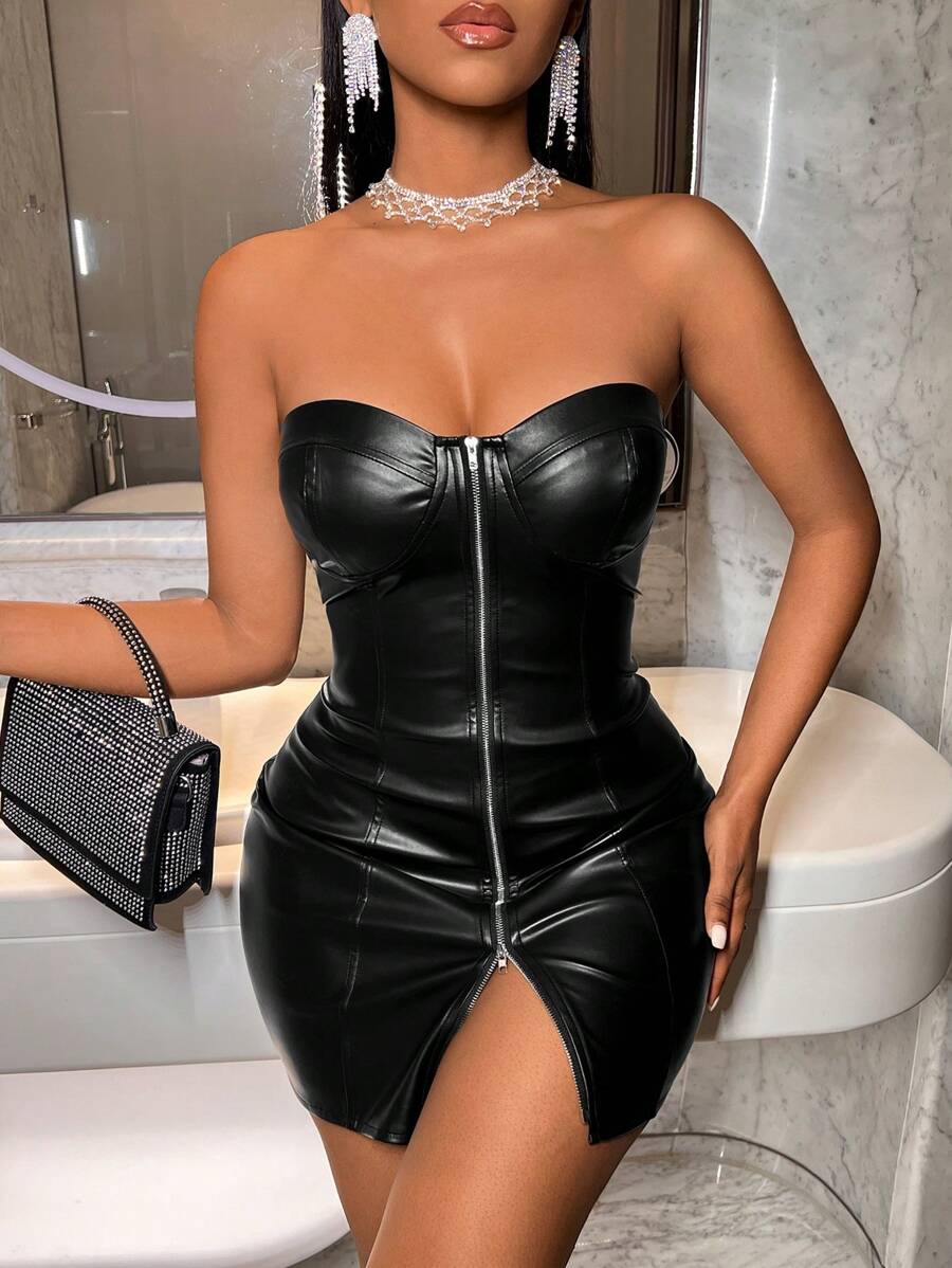 Midnight Zip Faux Leather Mini Dress