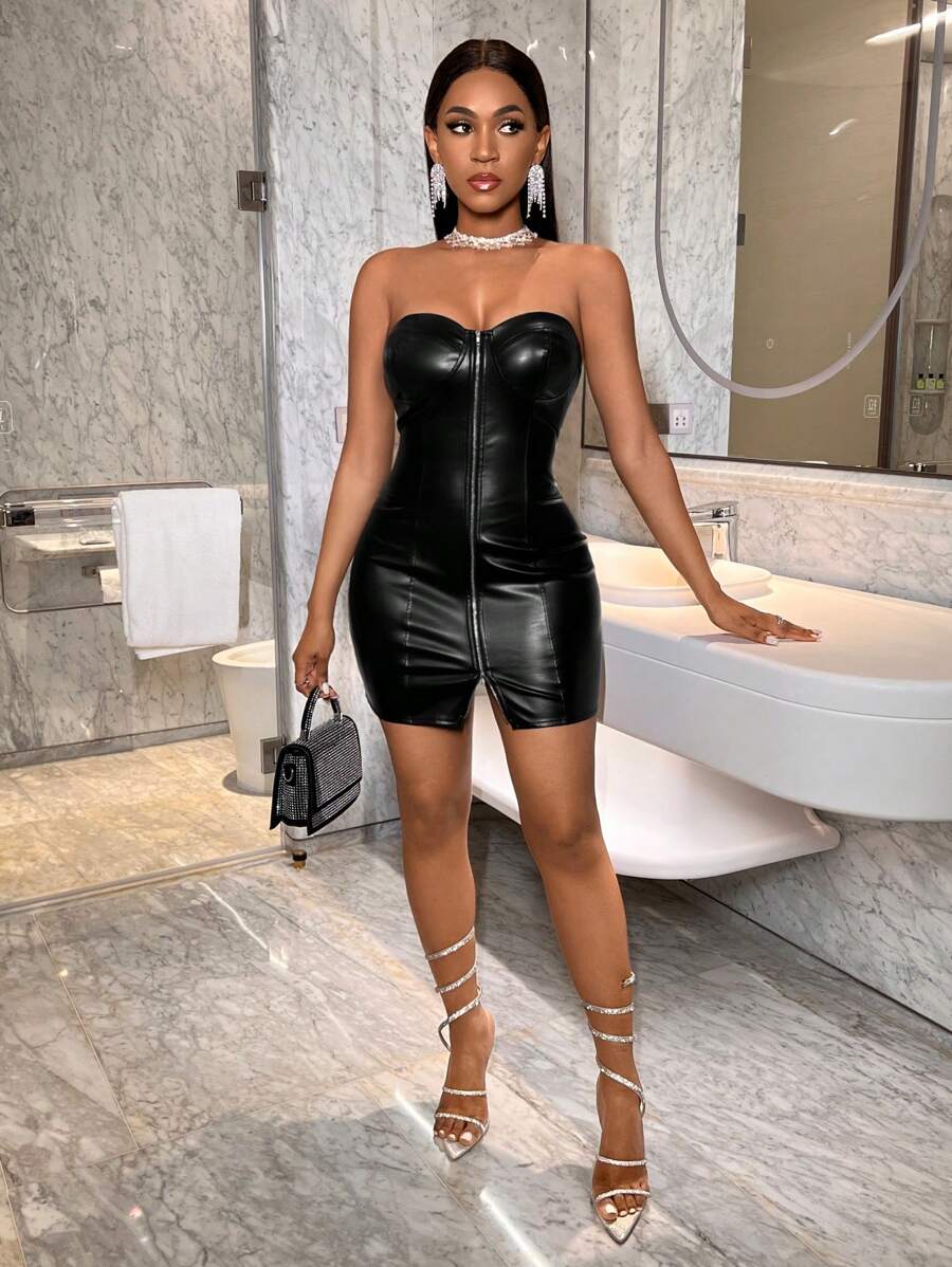 Midnight Zip Faux Leather Mini Dress