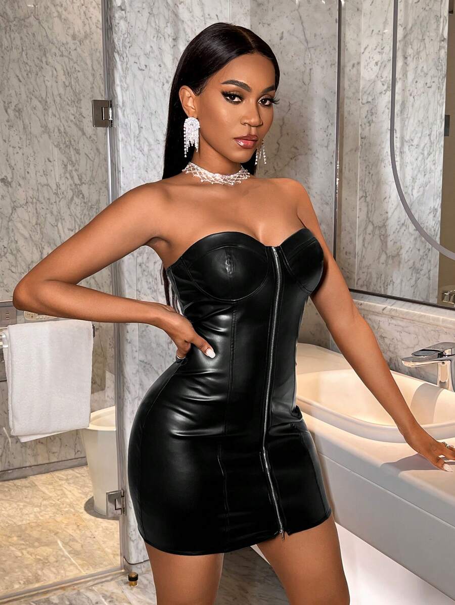 Midnight Zip Faux Leather Mini Dress