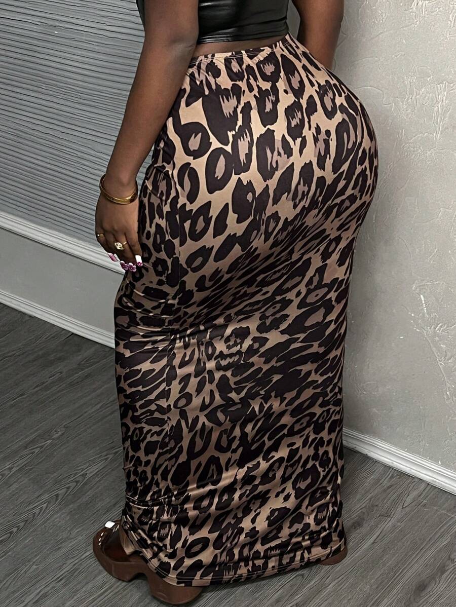 Leopard Curve Split Skirt