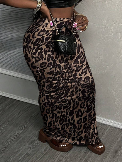 Leopard Curve Split Skirt