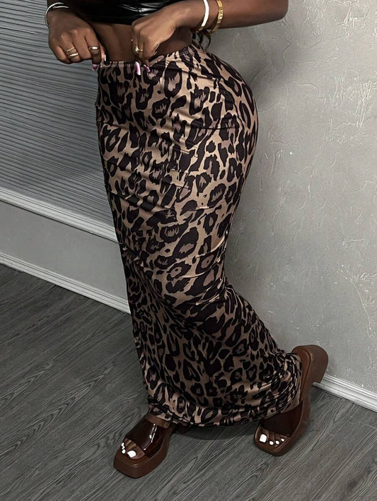 Leopard Curve Split Skirt