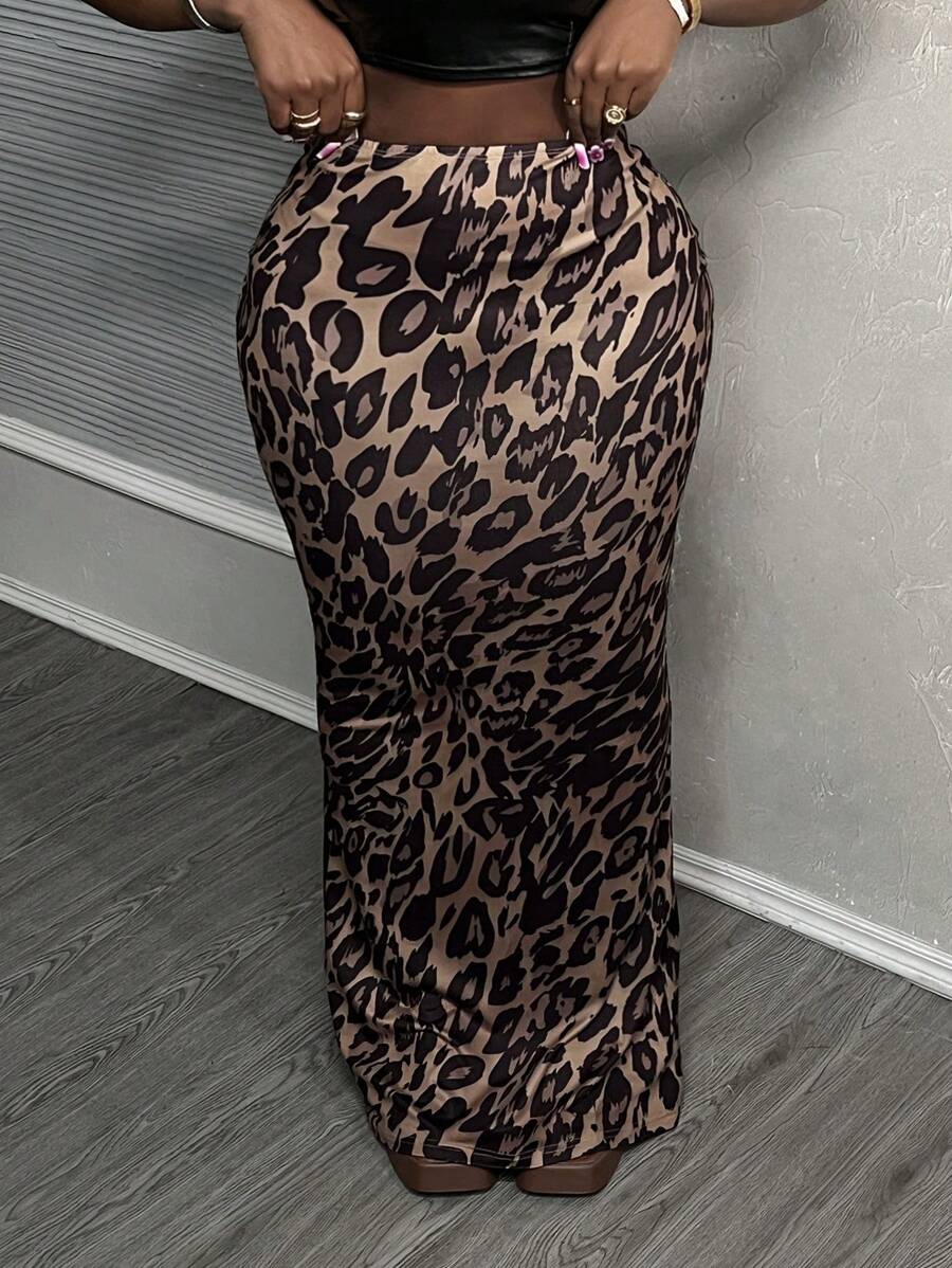 Leopard Curve Split Skirt