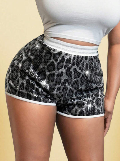 Silver Leopard Sequin Shorts