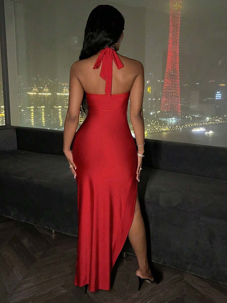 Scarlet Drape Slit Gown
