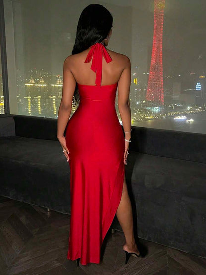Scarlet Drape Slit Gown