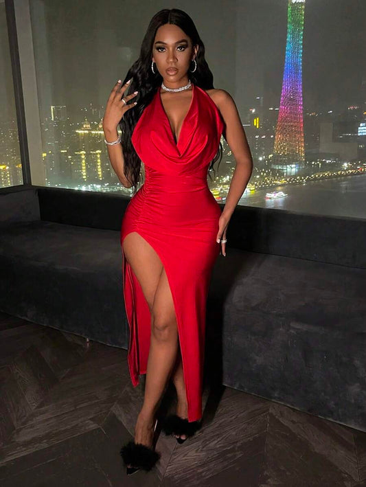 Scarlet Drape Slit Gown