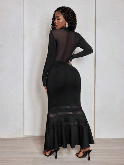 Noir Mesh Fishtail Gown