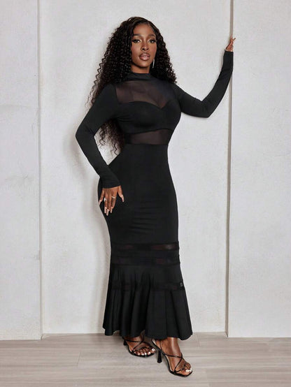 Noir Mesh Fishtail Gown