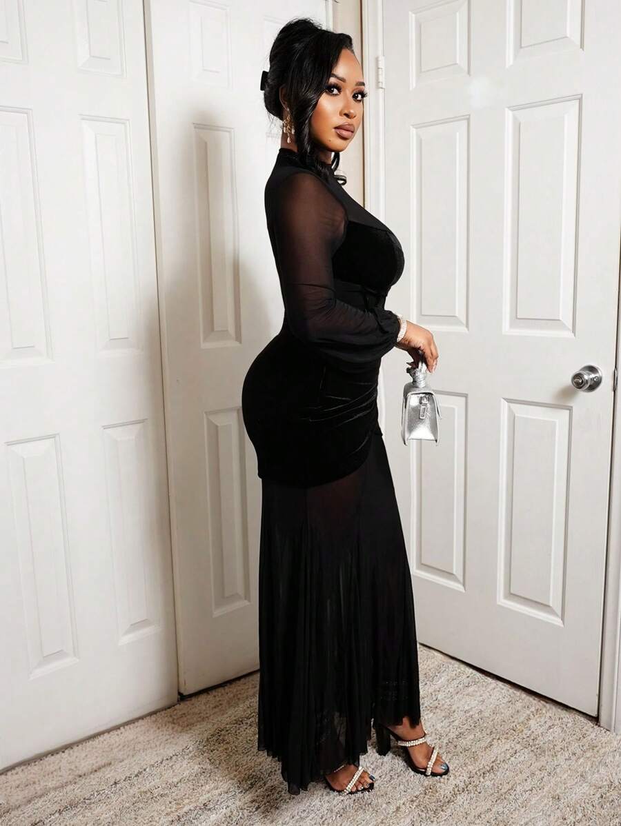 Noir Mesh Majesty Gown