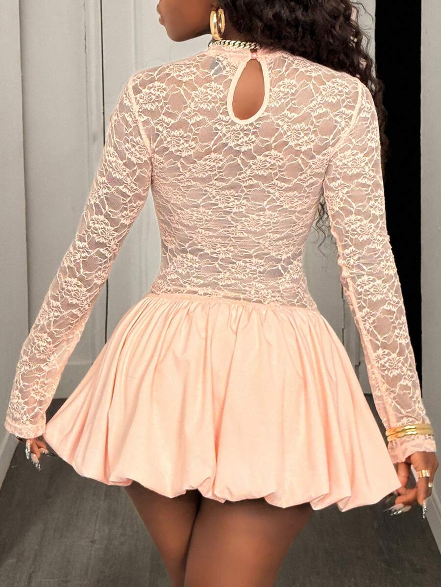 Blush Lace Ruffle Mini