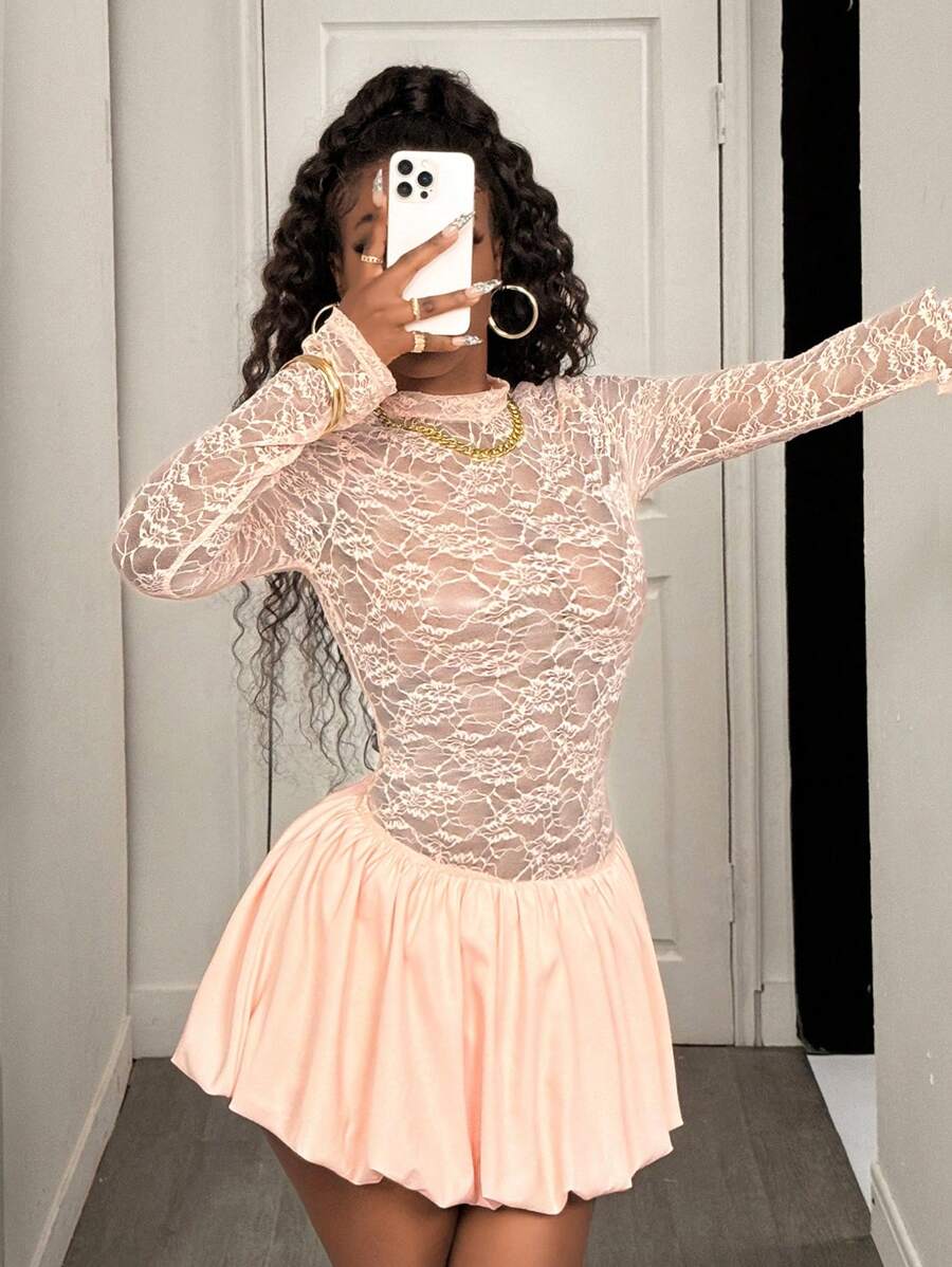 Blush Lace Ruffle Mini