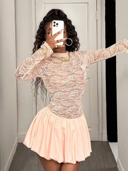 Blush Lace Ruffle Mini