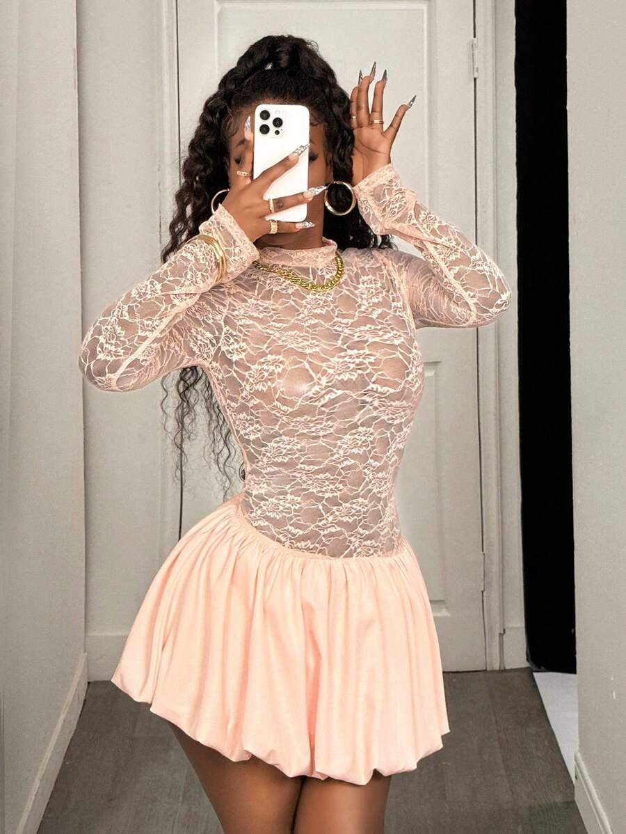 Blush Lace Ruffle Mini