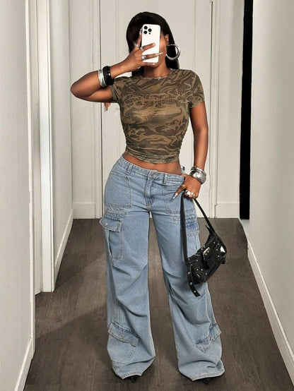 Urban Camo Rhinestone Mesh Top