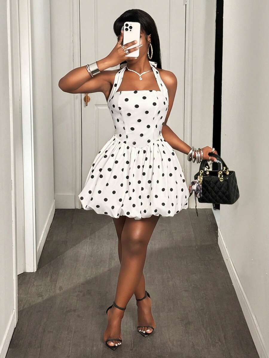 Dot Play Ruffle Swing Mini Dress