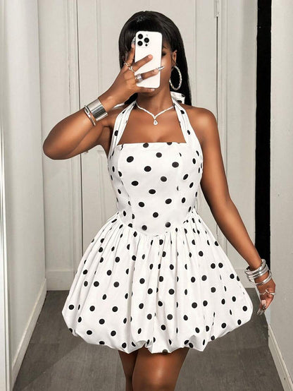 Dot Play Ruffle Swing Mini Dress