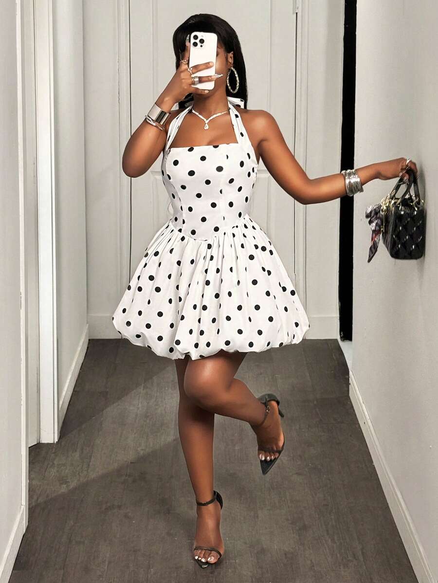 Dot Play Ruffle Swing Mini Dress