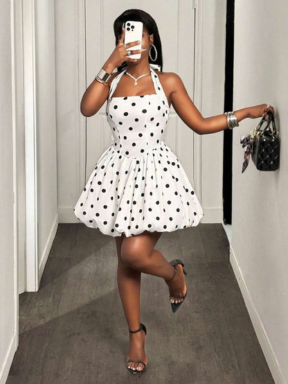 Dot Play Ruffle Swing Mini Dress