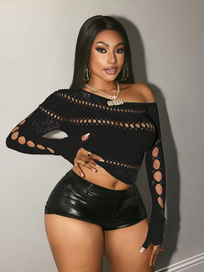 Ivory Muse Cutout Mesh Top