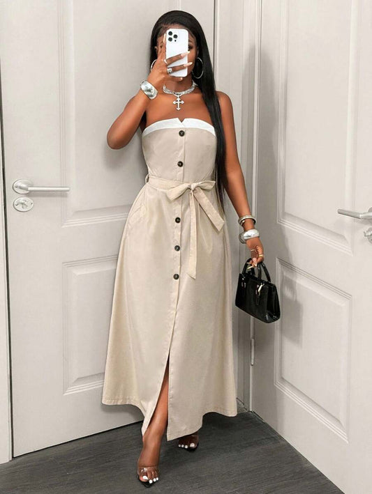 Sandstone Strapless Midi Dress