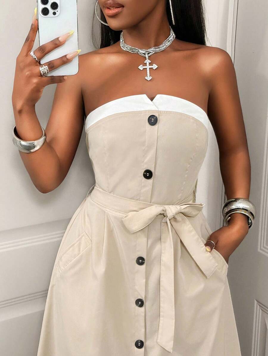 Sandstone Strapless Midi Dress