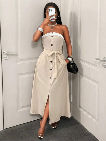 Sandstone Strapless Midi Dress