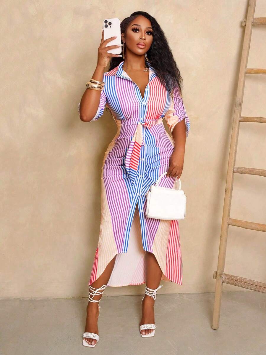 Pastel Stripe Shirt Dress