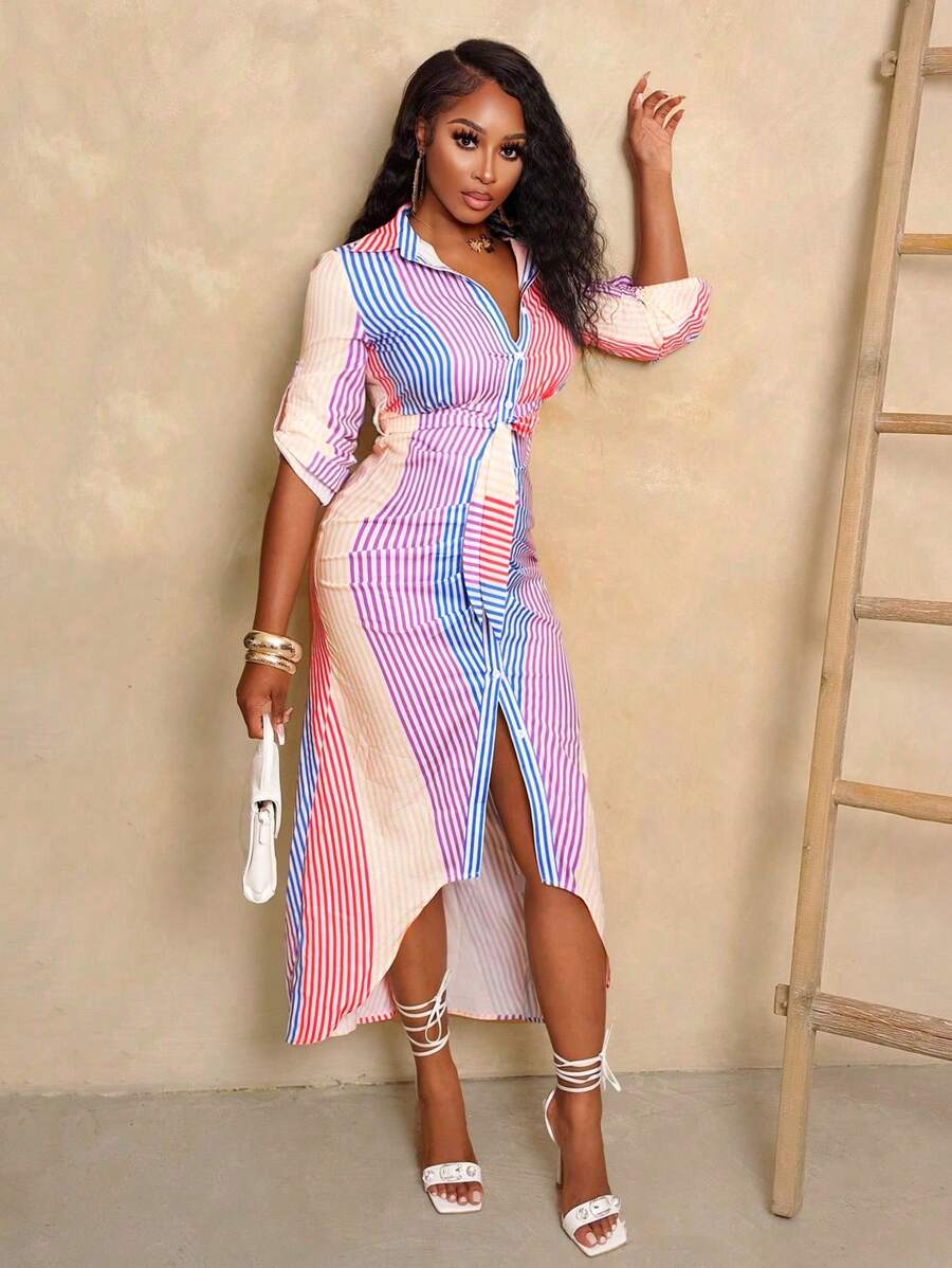 Pastel Stripe Shirt Dress