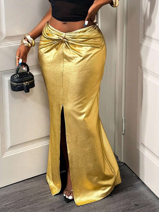 Golden Twist Slit Skirt
