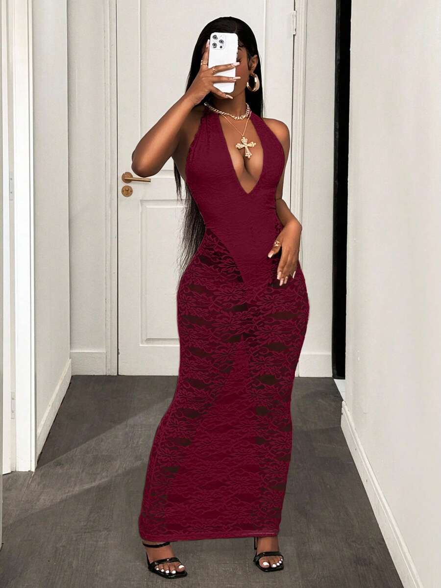 Burgundy Lace Siren Gown