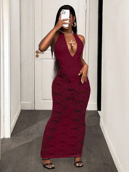 Burgundy Lace Siren Gown