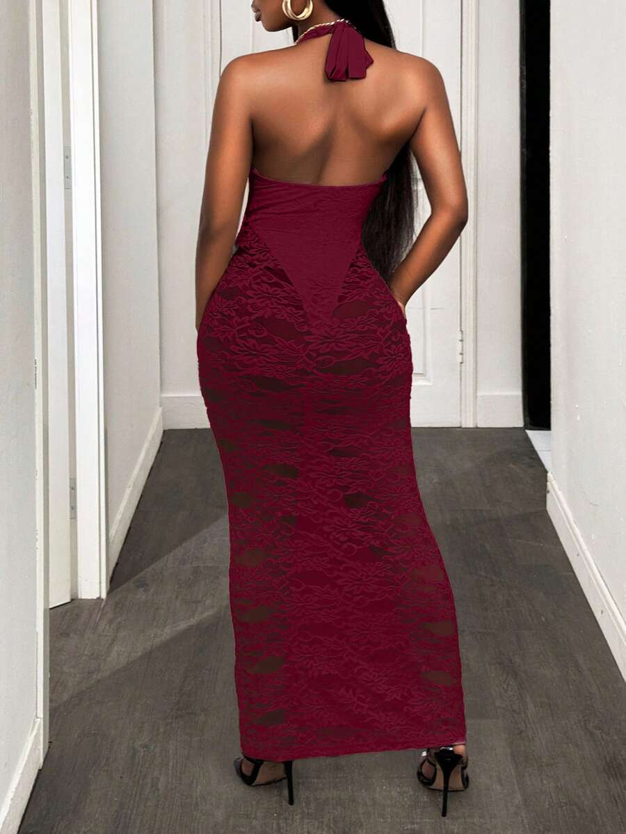 Burgundy Lace Siren Gown