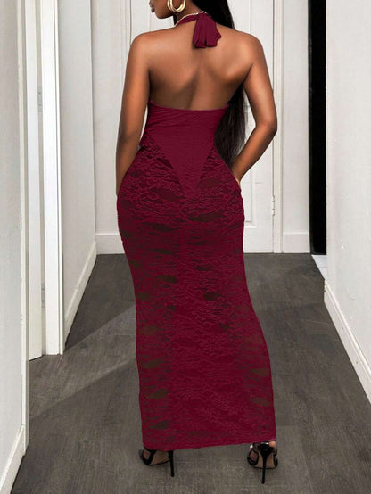 Burgundy Lace Siren Gown