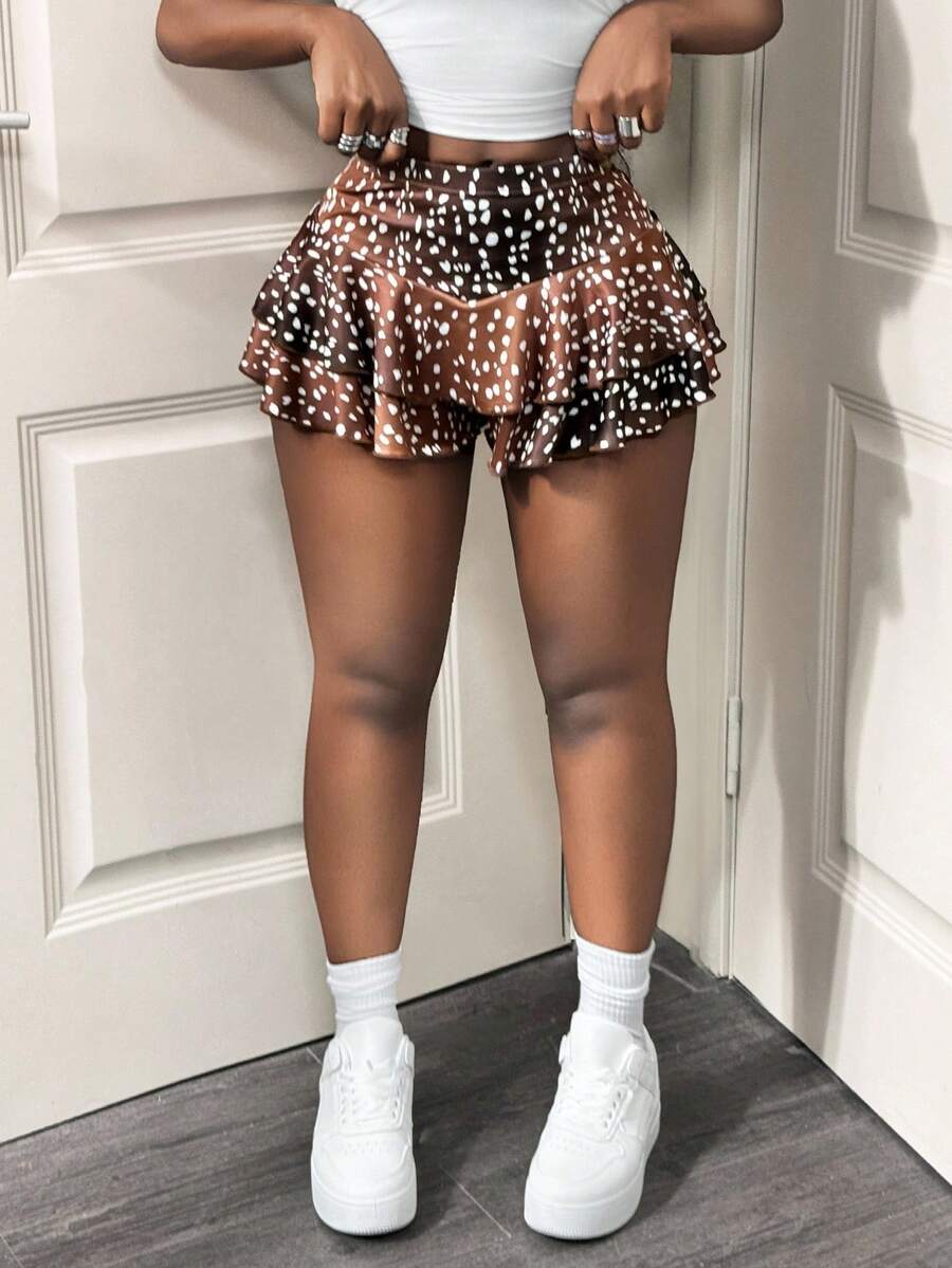 Brown Spotted Ruffle Skort