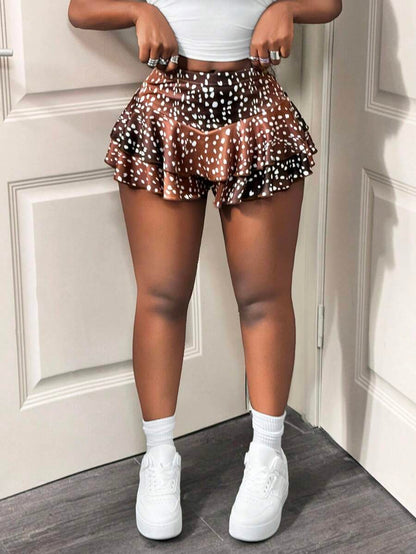 Brown Spotted Ruffle Skort