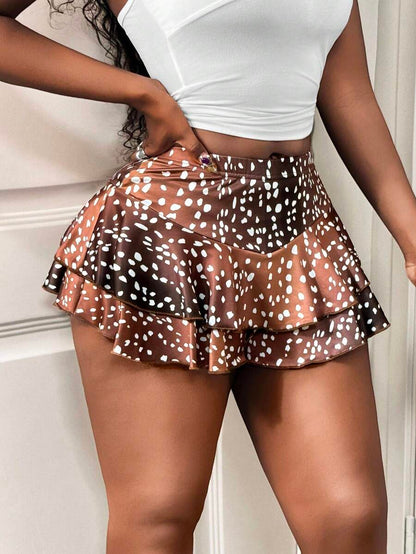 Brown Spotted Ruffle Skort