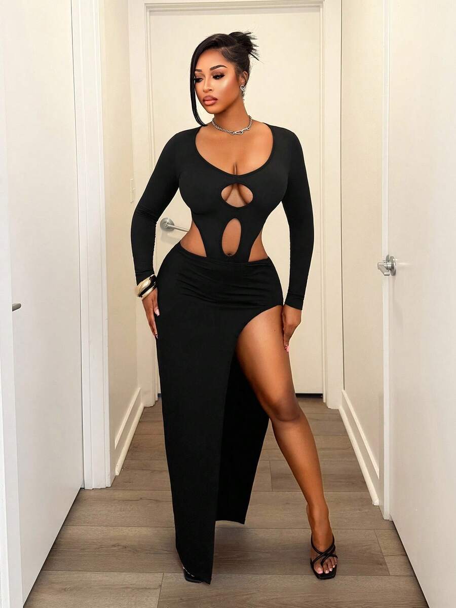 Midnight Goddess Cutout Maxi Dress