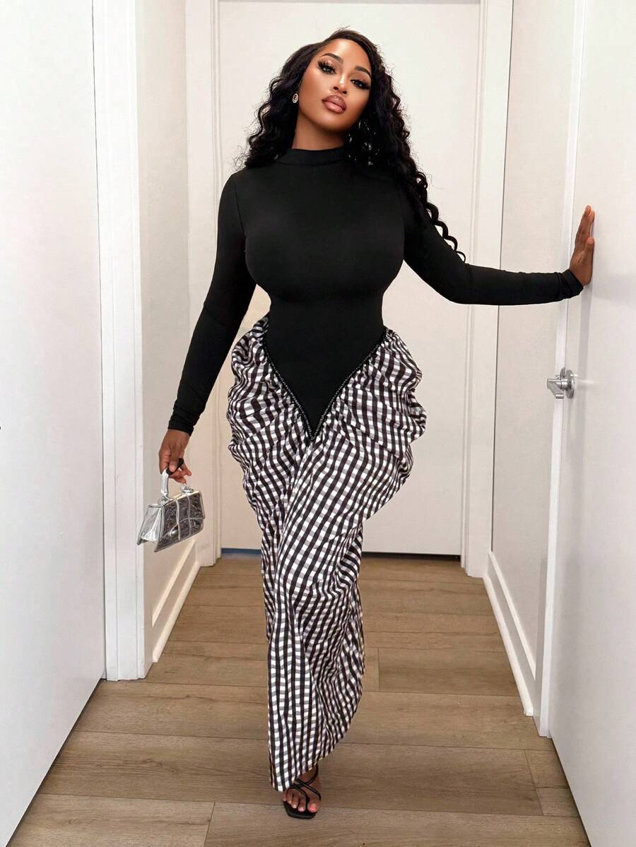 Mono Check Curve Dress