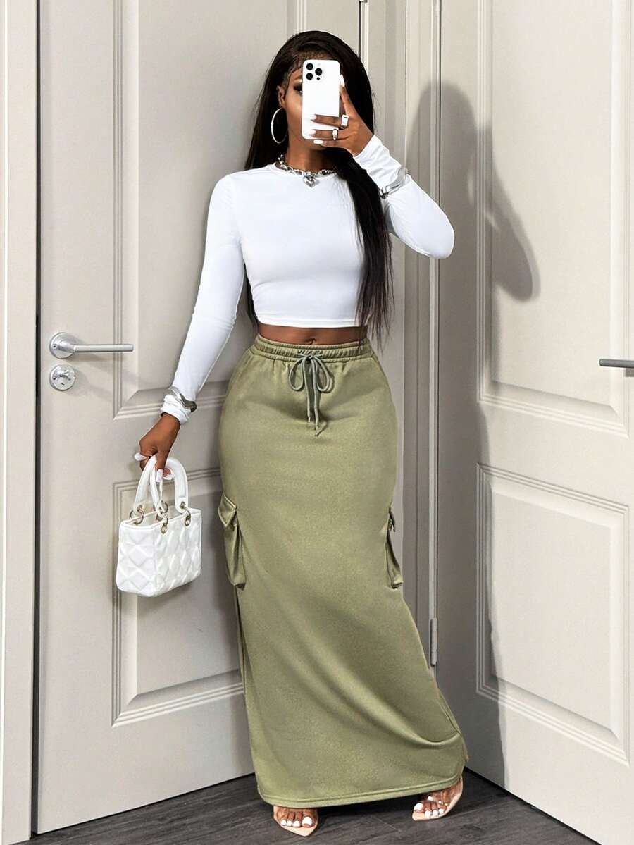 Sage Drawstring Pocket Maxi