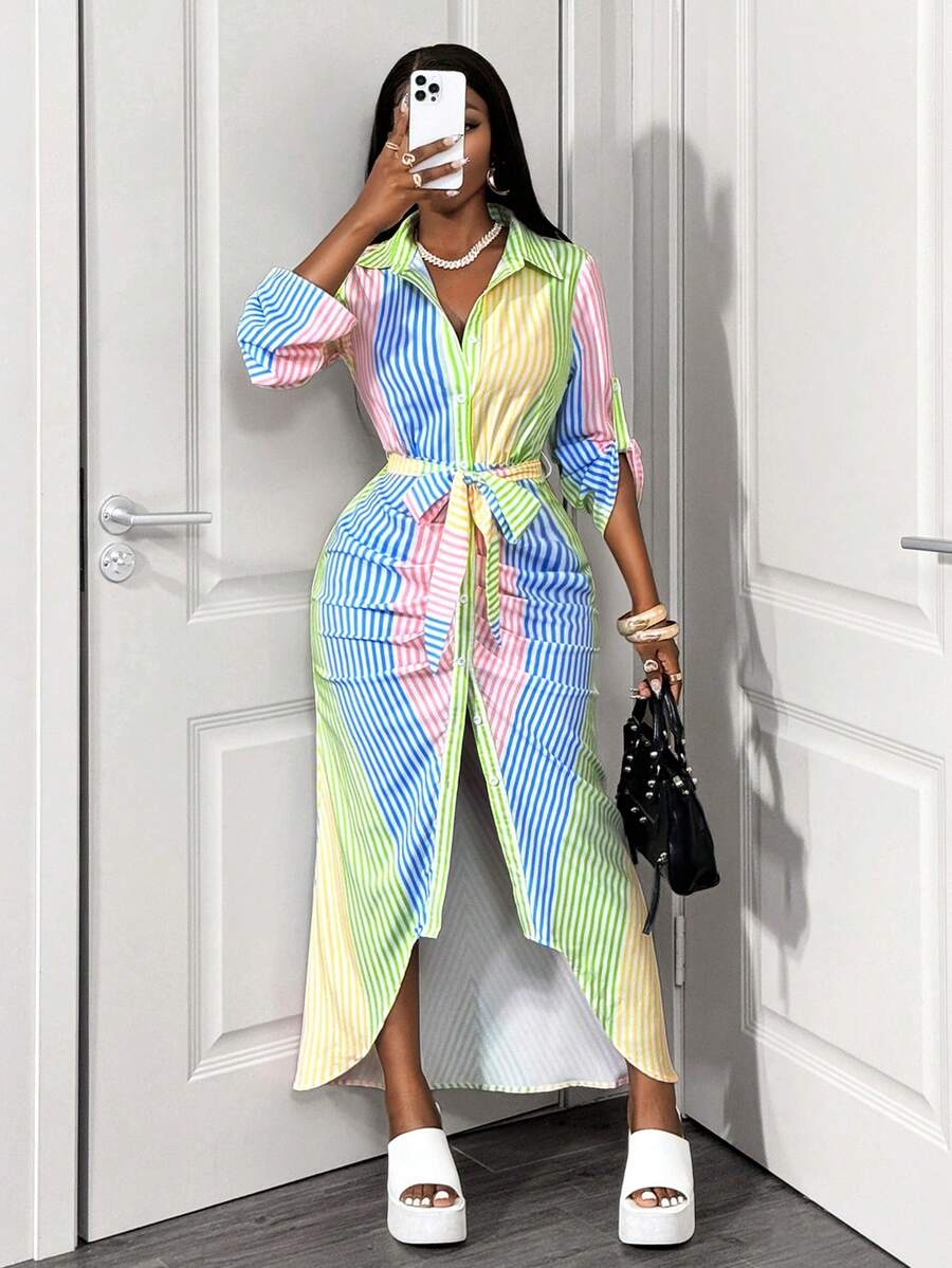 Pastel Stripe Shirt Dress