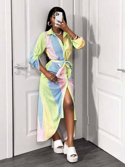 Pastel Stripe Shirt Dress