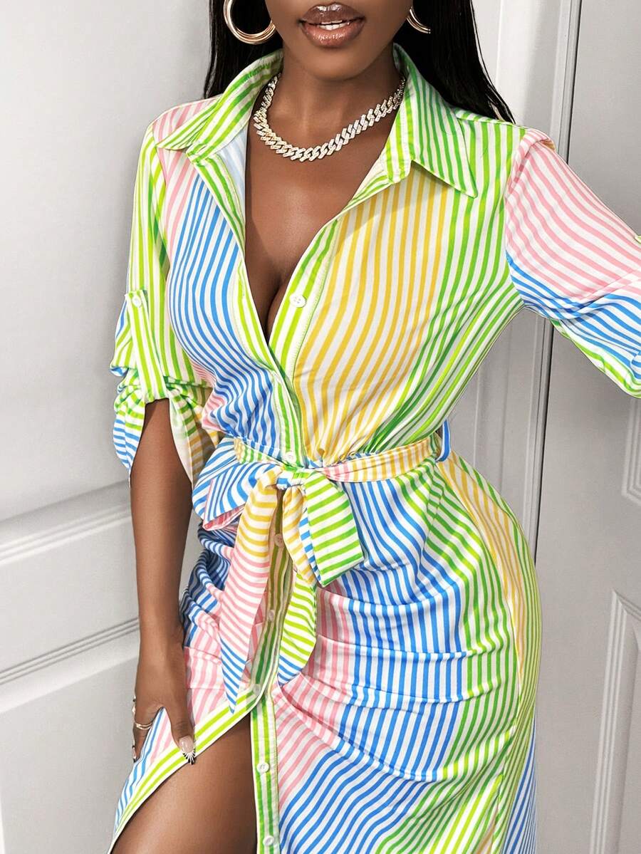 Pastel Stripe Shirt Dress