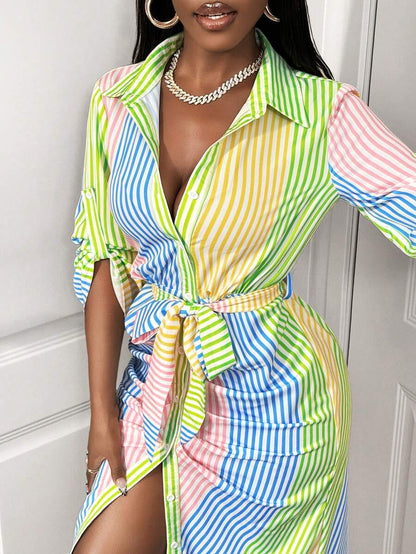Pastel Stripe Shirt Dress
