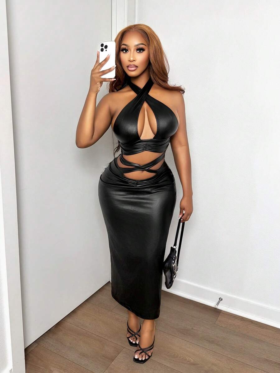 Noir Cross-Strap Midi