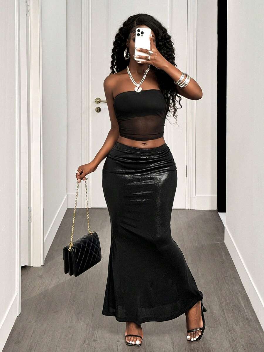 Black Liquid Shine Skirt